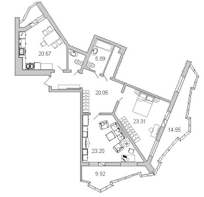 Двухкомнатная квартира в Л1: площадь 107.1 м2 , этаж: 5 – купить в Санкт-Петербурге